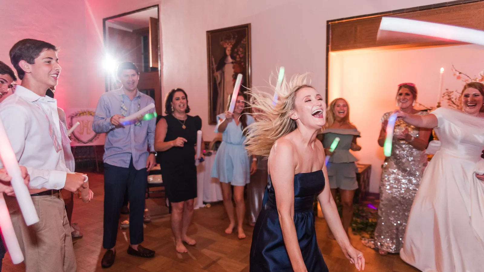 A packed wedding dance floor