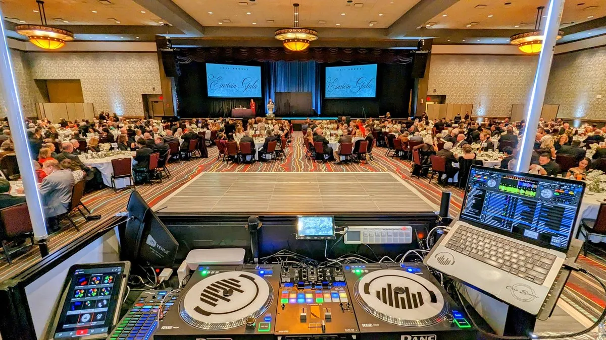 A Cutmaster Music DJ's-eye view of a formal gala dinner in the Sandia Ballroom